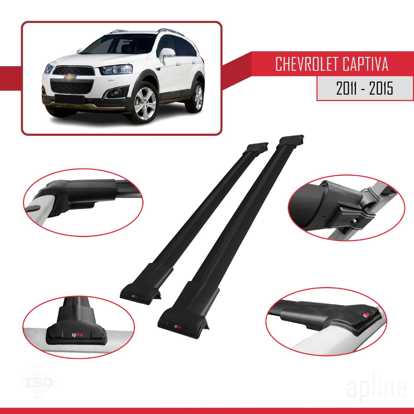 Kompatibel mit Chevrolet Captiva 2011-2015 FLY Model Relingträger Dachträger Auto Gepäckträger Schwarz Aluminium 2 Stangen