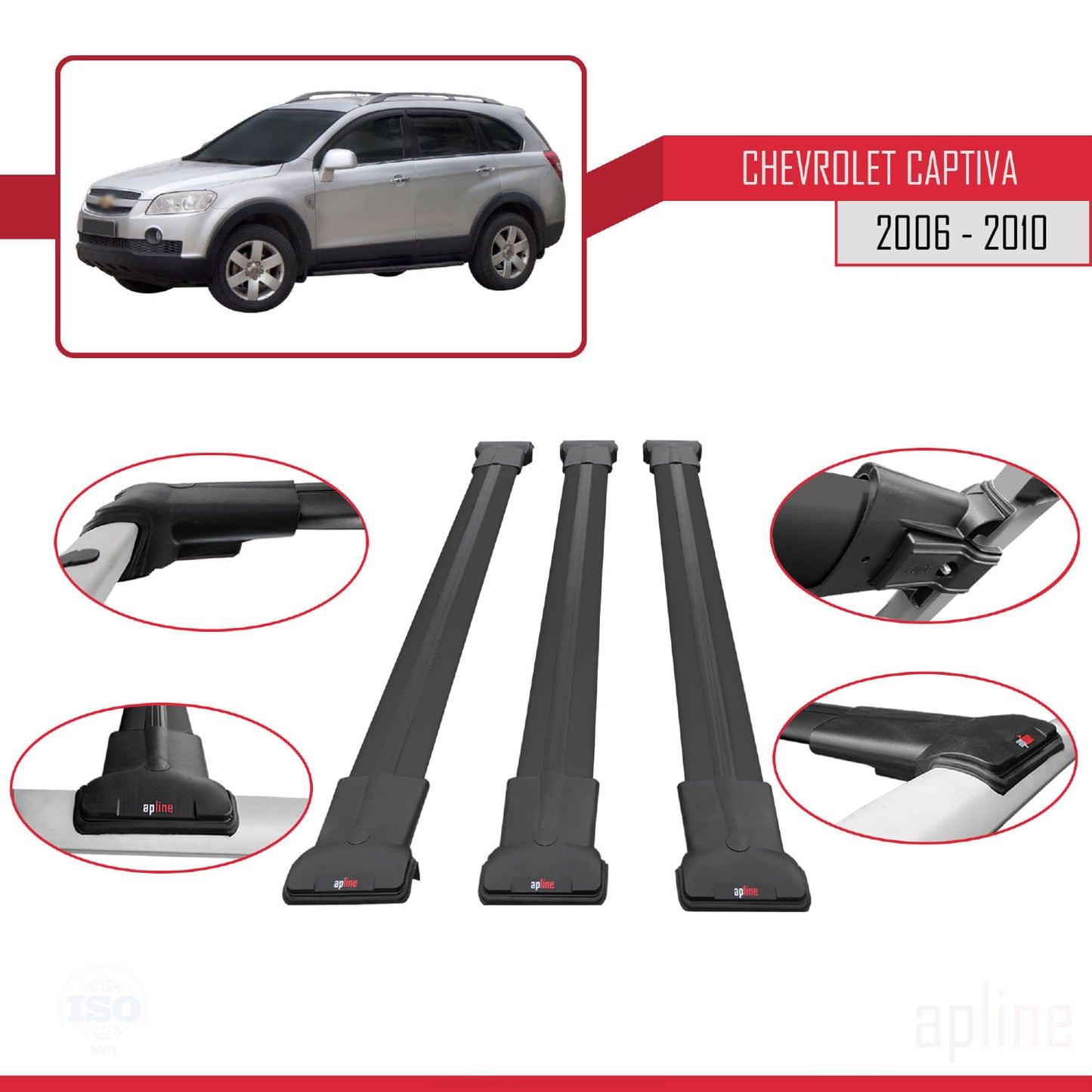 Kompatibel mit Chevrolet Captiva 2006-2010 FLY Model Relingträger Dachträger Auto Gepäckträger Schwarz Aluminium 3 Stangen