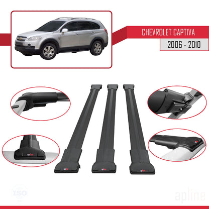 Kompatibel mit Chevrolet Captiva 2006-2010 FLY Model Relingträger Dachträger Auto Gepäckträger Schwarz Aluminium 3 Stangen