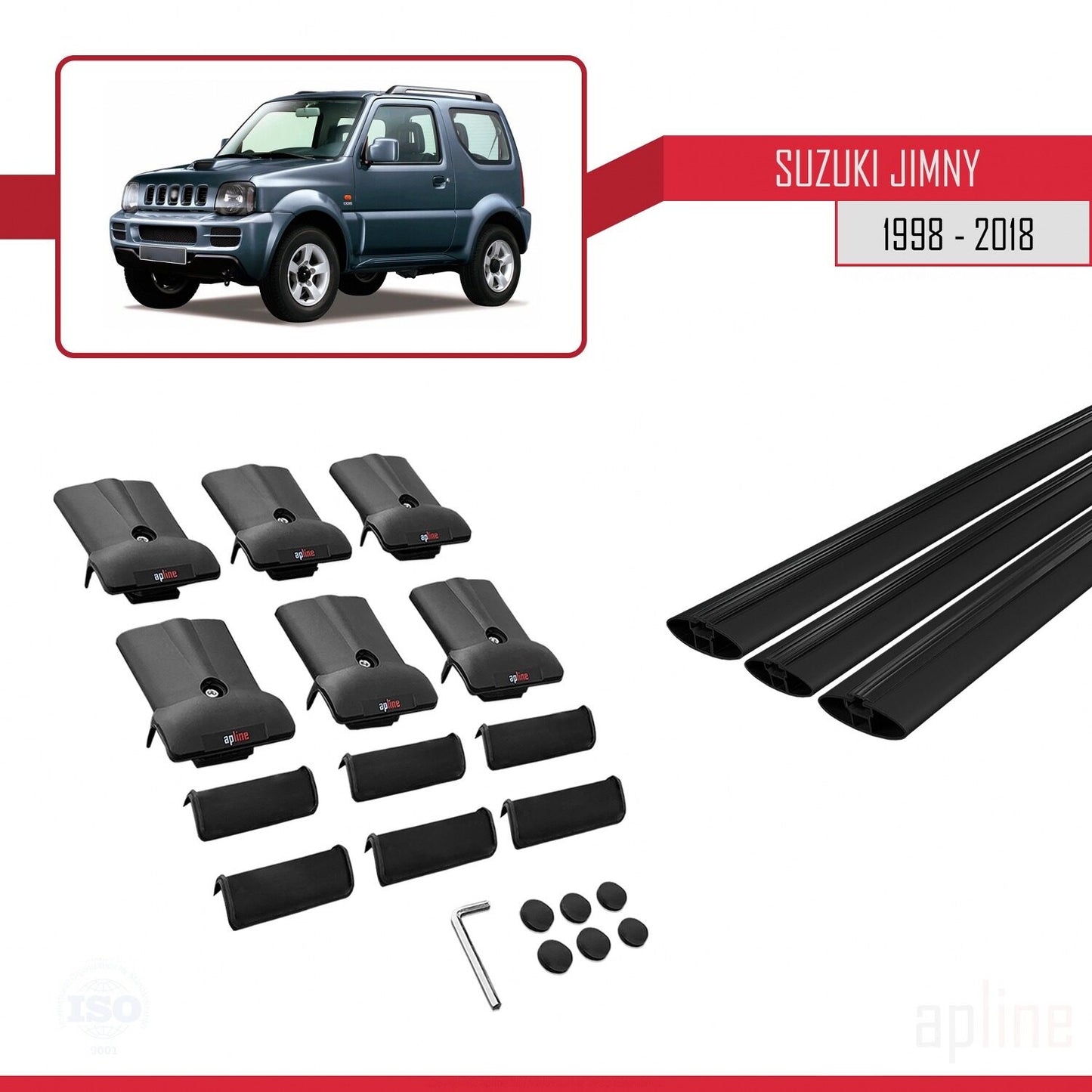 Compatible avec Suzuki Jimny 3 1998-2018 FLY Model Barres de Toit Railing Porte-Bagages de Voiture Noir Aluminium 3 Barres