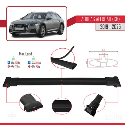 Compatible avec A6 (C8) Allroad 2019-2025 FLY Model Barres de Toit Railing Porte-Bagages de Voiture Noir Aluminium 3 Barres