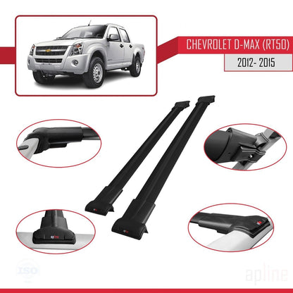 Compatible avec Chevrolet D-Max (RT50) 2012-2015 FLY Model Barres de Toit Railing Porte-Bagages de Voiture Noir Aluminium 2 Barres
