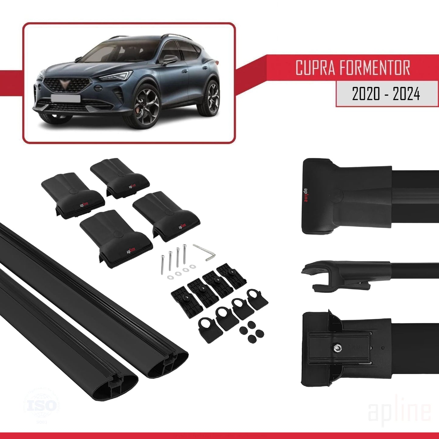Compatible avec Cupra Formentor 2020-2025 FLY Model Barres de Toit Railing Porte-Bagages de Voiture Noir Aluminium 2 Barres