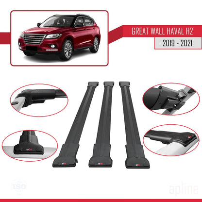 Compatible avec Great Wall Haval H2 2019-2021 FLY Model Barres de Toit Railing Porte-Bagages de Voiture Noir Aluminium 3 Barres