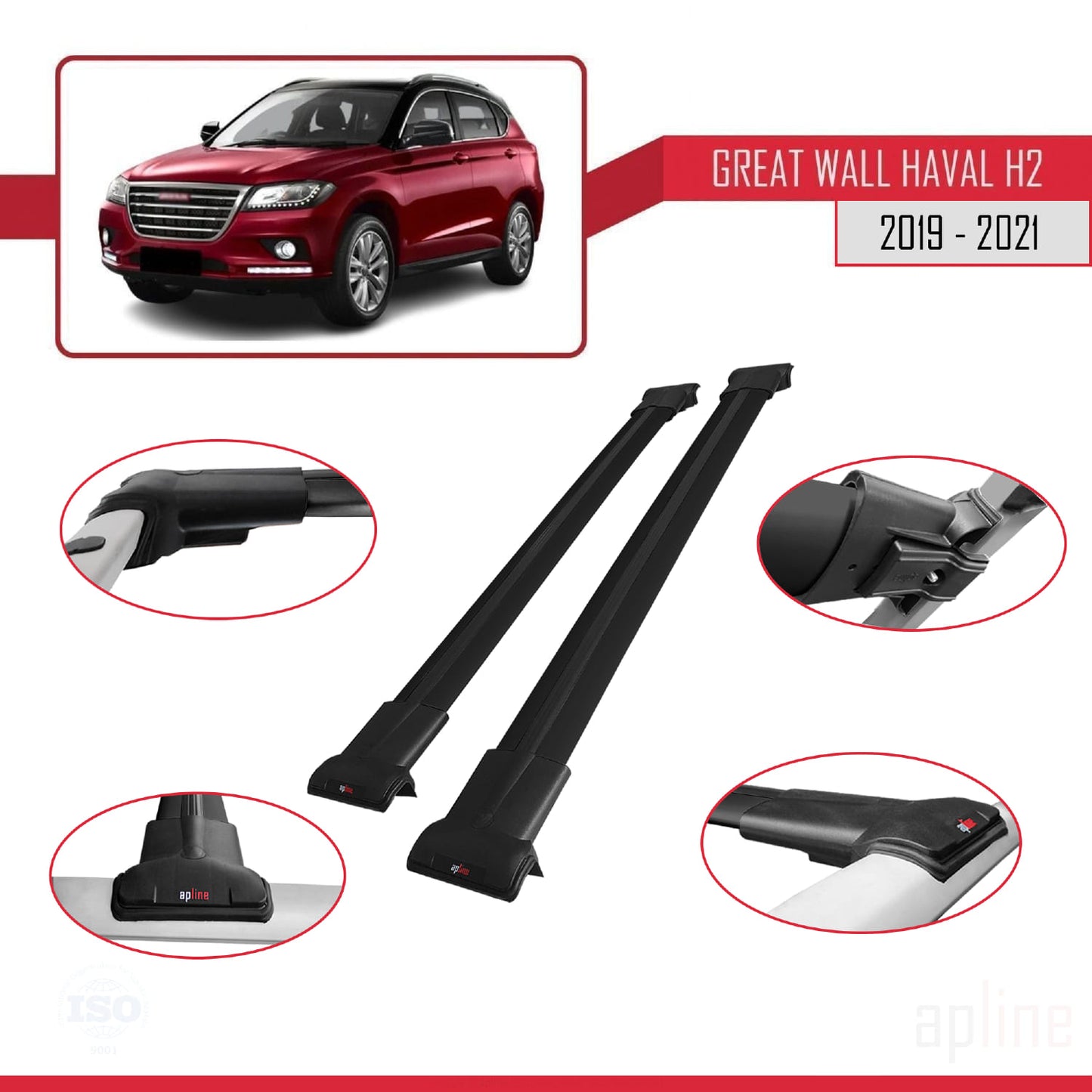 Compatible con Great Wall Haval H2 2019-2021 FLY Model Barras de Techo Auto Portaequipajes Barras Transversales Negro Aluminio 2 Barras