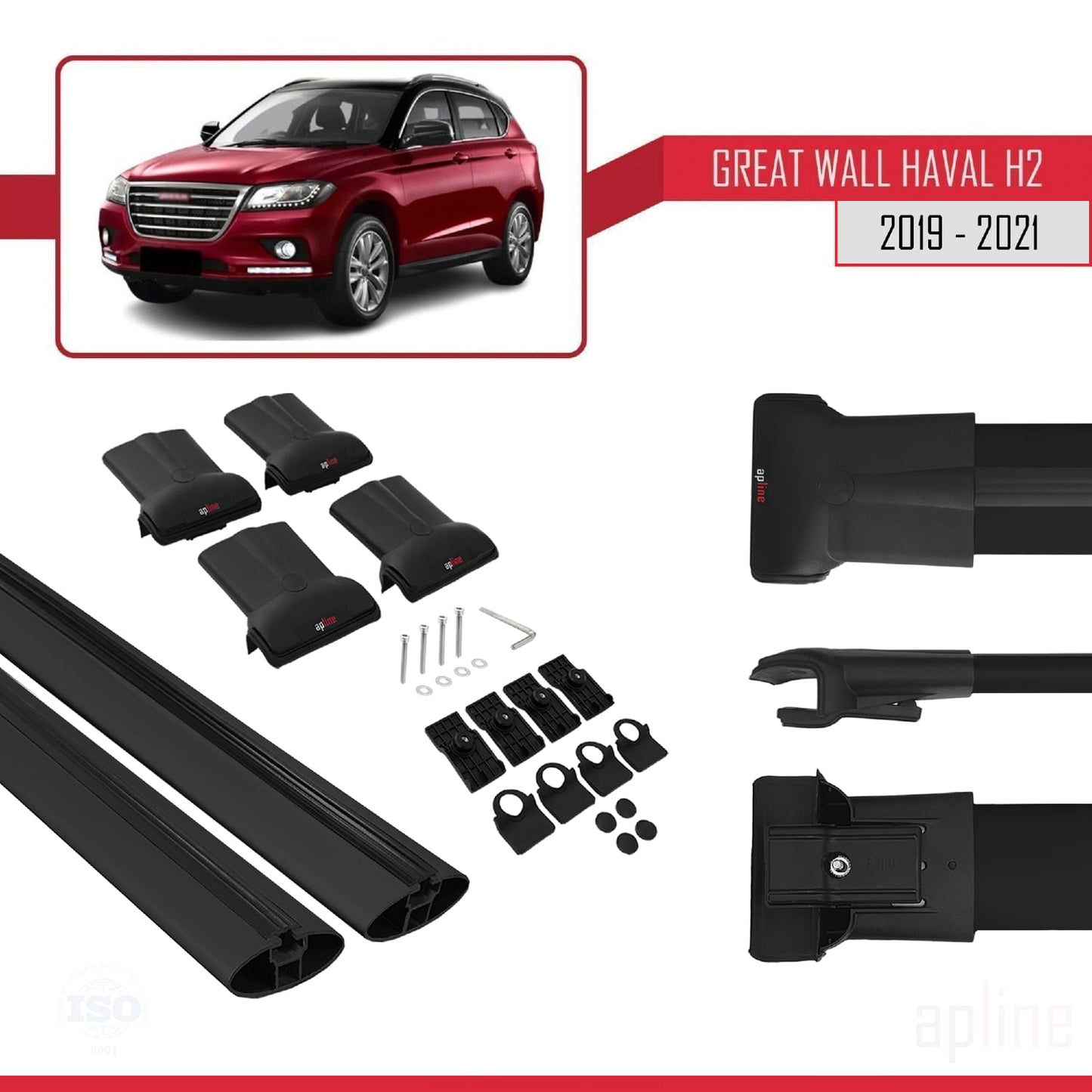 Compatible con Great Wall Haval H2 2019-2021 FLY Model Barras de Techo Auto Portaequipajes Barras Transversales Negro Aluminio 2 Barras