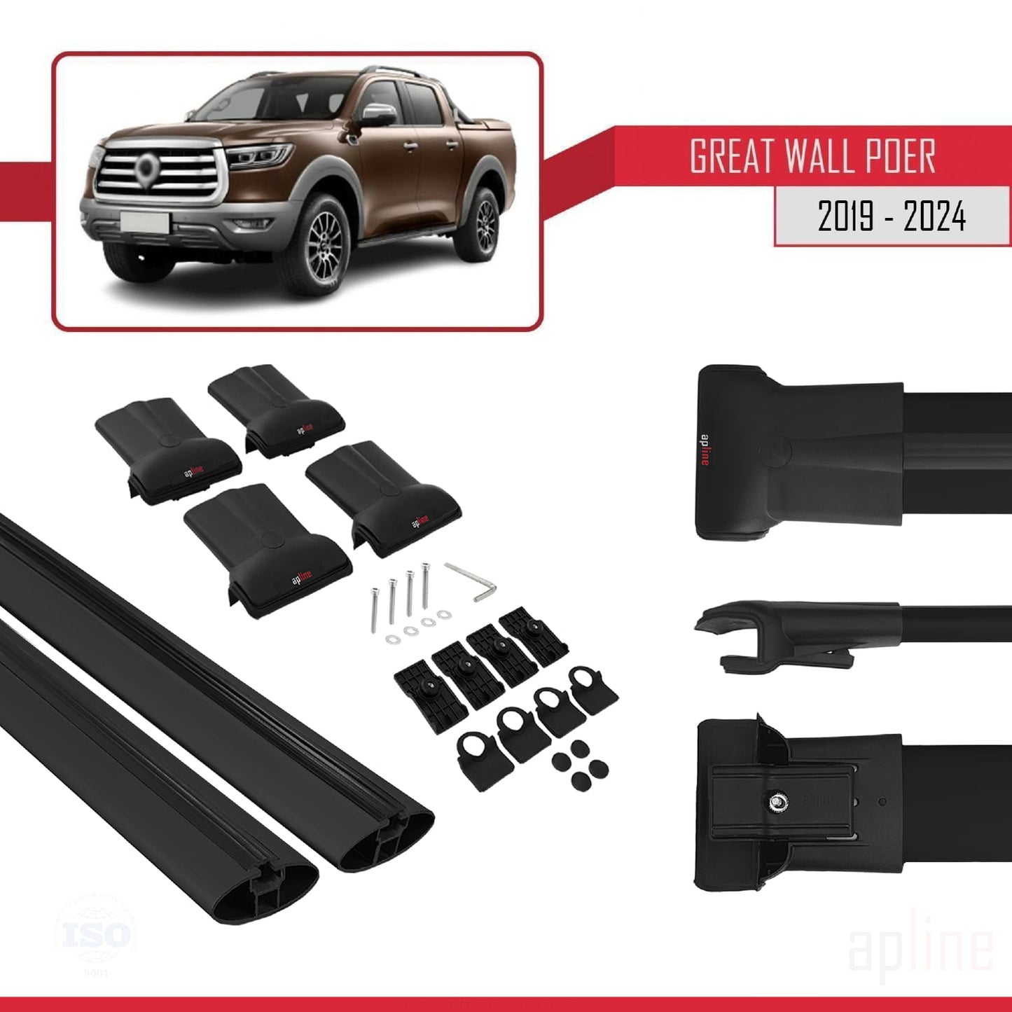 Compatible avec Great Wall Poer 2019-2025 FLY Model Barres de Toit Railing Porte-Bagages de Voiture Noir Aluminium 2 Barres