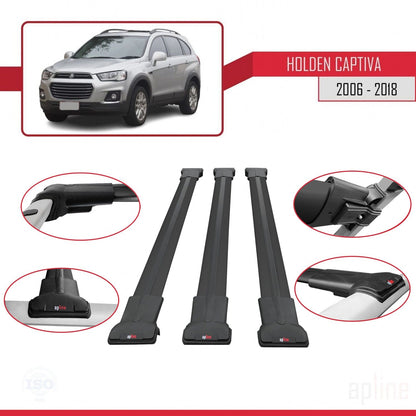 Kompatibel mit Holden Captiva 2006-2018 FLY Modell Dachgepäckträger, schwarzes Aluminium, 3 Stangen