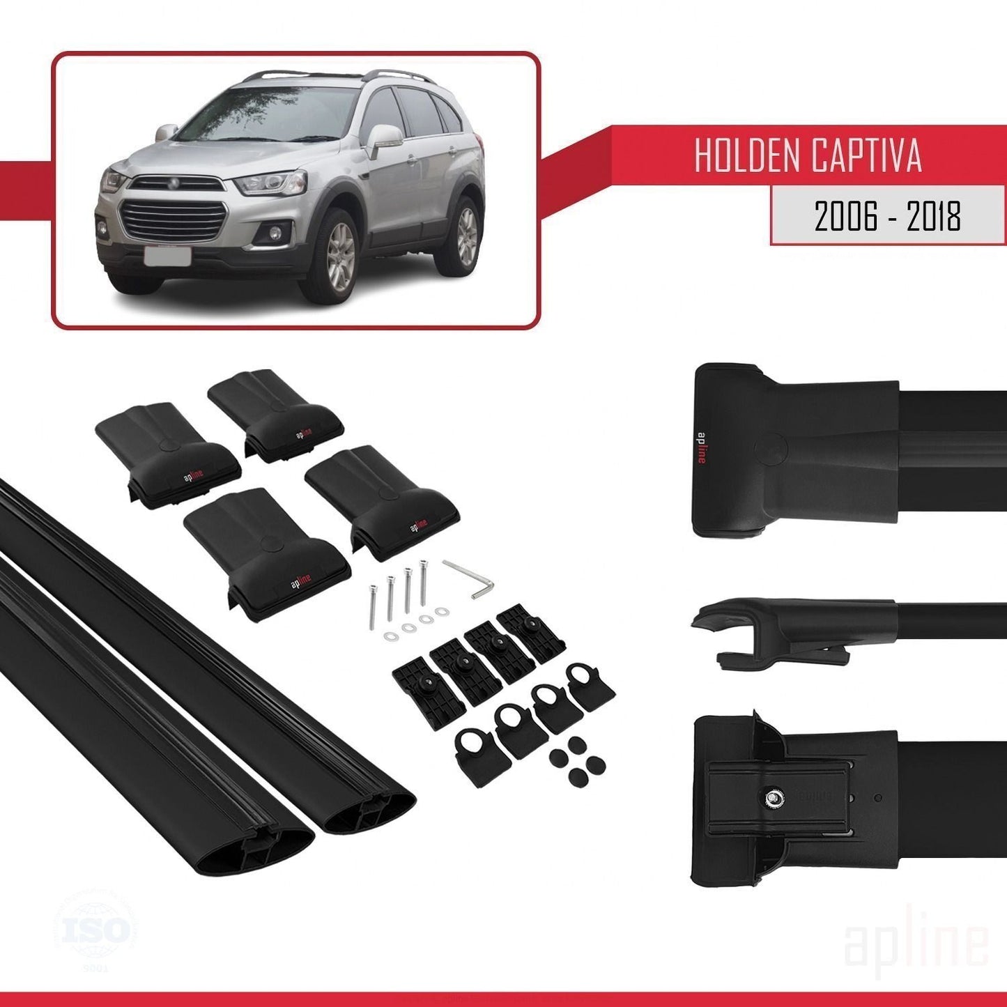 Compatible avec Holden Captiva 2006-2018 FLY Model Barres de Toit Railing Porte-Bagages de Voiture Noir Aluminium 2 Barres