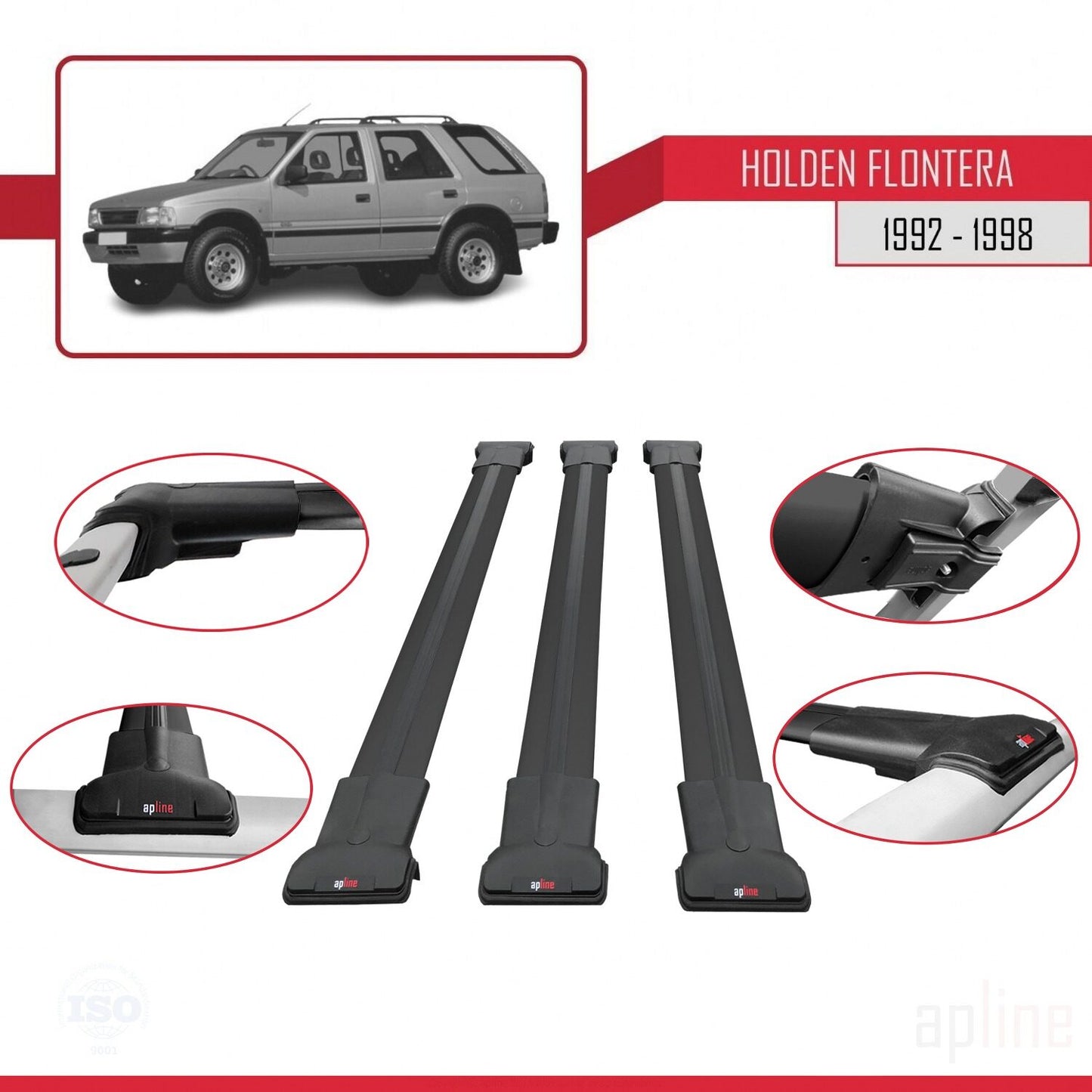 Compatible avec Holden Frontera 1992-1998 FLY Model Barres de Toit Railing Porte-Bagages de Voiture Noir Aluminium 3 Barres