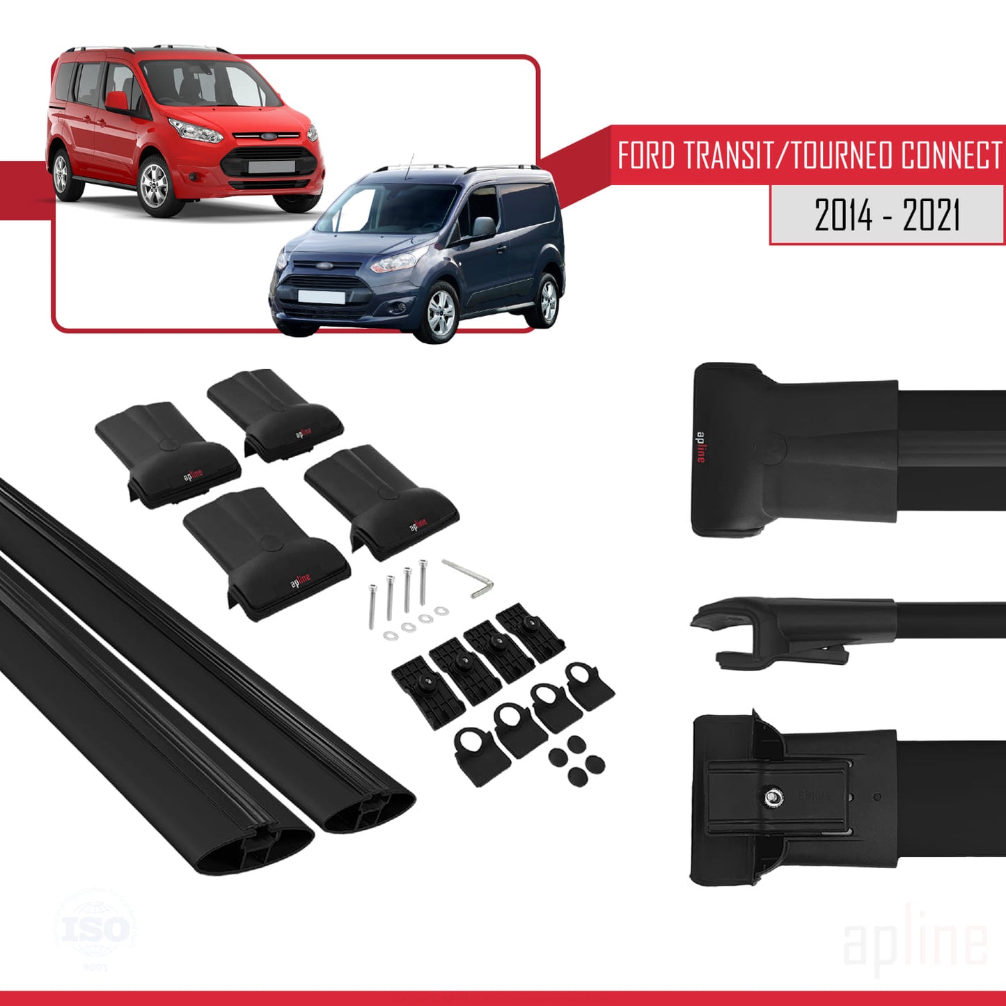 Compatibile con Ford Transit/Tourneo Connect 2 2014-2021 FLY Model Barre Tetto Portapacchi Auto Barre Portatutto Nero Alluminio 2 Barre