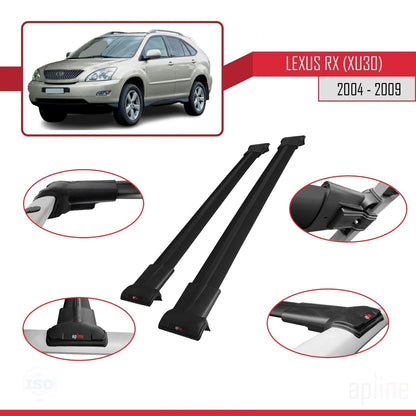 FLY Model Dakdrager bagagedrager compatibel met Lexus RX 2 (XU30) 2004-2009 Spoorstaven Zwart Aluminium 2 Staven