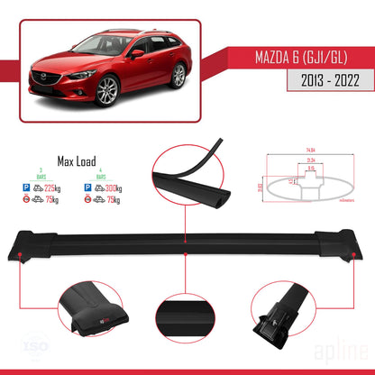 Compatible avec Mazda 6 III (GJ1/GL) 2013-2022 FLY Model Barres de Toit Railing Porte-Bagages de Voiture Noir Aluminium 3 Barres