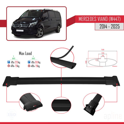 Compatible avec Mercedes Viano 3 (W447) 2014-2025 FLY Model Barres de Toit Railing Porte-Bagages de Voiture Noir Aluminium 3 Barres