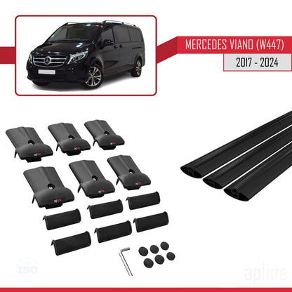 Compatible avec Mercedes Viano 3 (W447) 2014-2025 FLY Model Barres de Toit Railing Porte-Bagages de Voiture Noir Aluminium 3 Barres