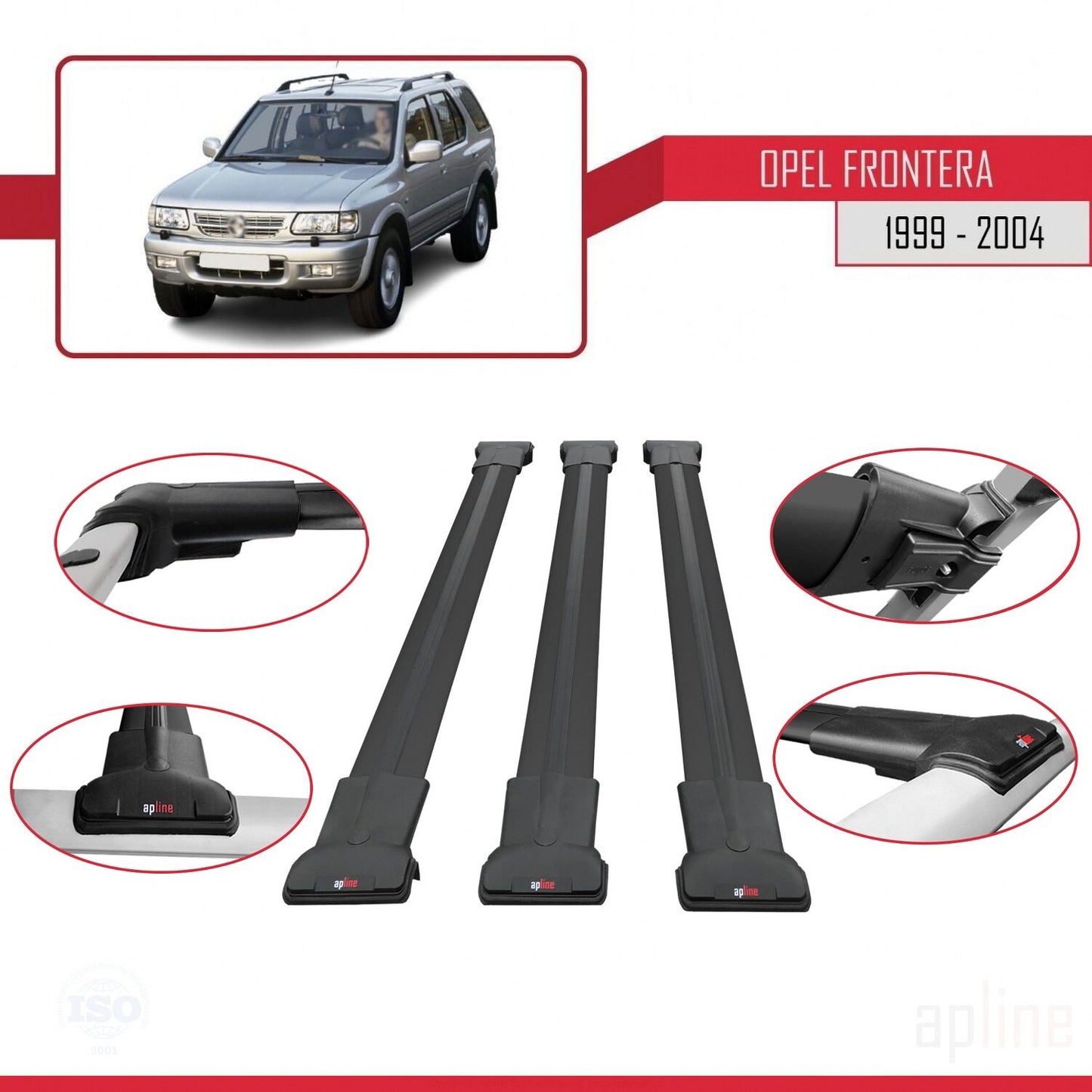 Compatibile con Opel Frontera 2 1999-2004 FLY Model Barre Tetto Portapacchi Auto Barre Portatutto Nero Alluminio 3 Barre