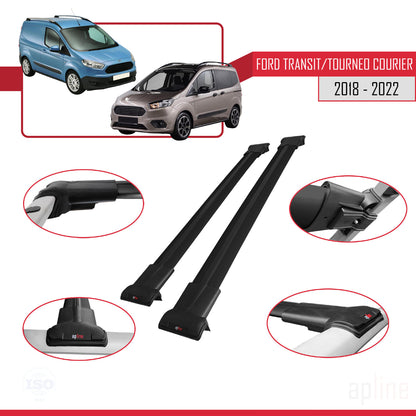 Compatible avec Ford Transit/Tourneo Courier Post-Facelift 2018-2022 FLY Model Barres de Toit Railing Porte-Bagages de Voiture Noir Aluminium 2 Barres