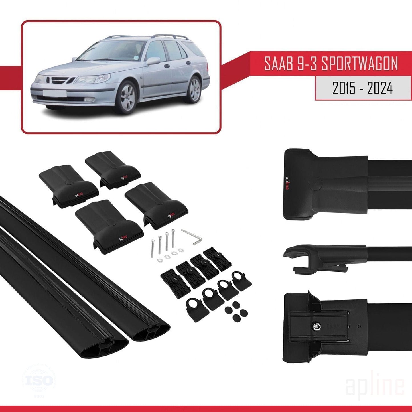 Compatible avec Saab 9-3 II Break 2006-2012 FLY Model Barres de Toit Railing Porte-Bagages de Voiture Noir Aluminium 2 Barres