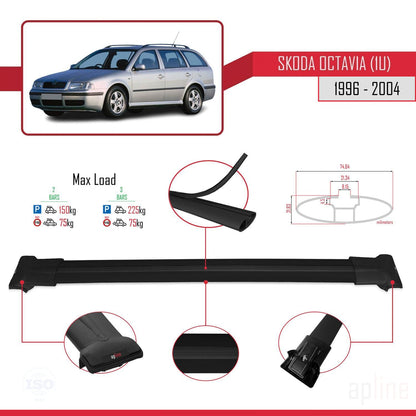 Compatible avec Skoda Octavia (1U) 1996-2004 FLY Model Barres de Toit Railing Porte-Bagages de Voiture Noir Aluminium 2 Barres