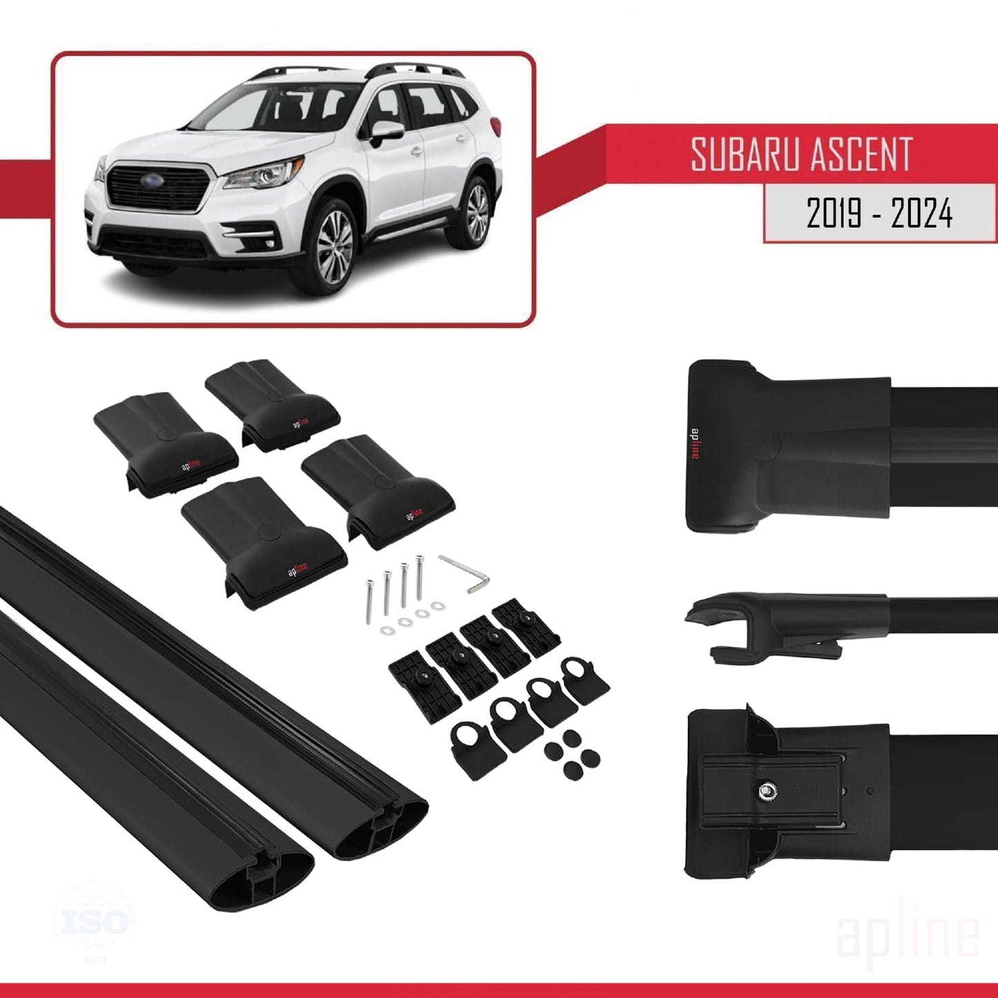 Compatibile con Subaru Ascent 2019-2025 FLY Model Barre Tetto Portapacchi Auto Barre Portatutto Nero Alluminio 2 Barre