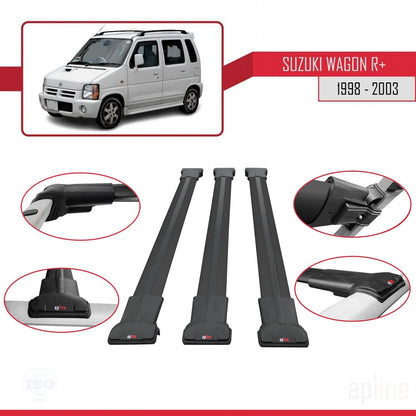 Kompatibel mit Suzuki Wagon R+ 1998-2003 FLY Model Relingträger Dachträger Auto Gepäckträger Schwarz Aluminium 3 Stangen