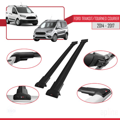 Compatible avec Ford Transit/Tourneo Courier Pre-Facelift 2014-2017 FLY Model Barres de Toit Railing Porte-Bagages de Voiture Noir Aluminium 2 Barres