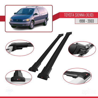 Compatible avec Toyota Sienna (XL10) 1998-2003 FLY Model Barres de Toit Railing Porte-Bagages de Voiture Noir Aluminium 2 Barres