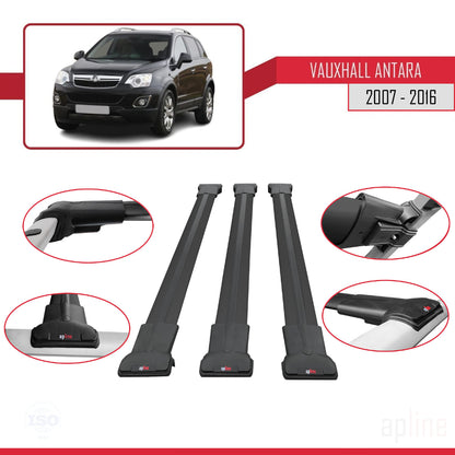 Compatible avec Vauxhall Antara 2007-2016 FLY Model Barres de Toit Railing Porte-Bagages de Voiture Noir Aluminium 3 Barres