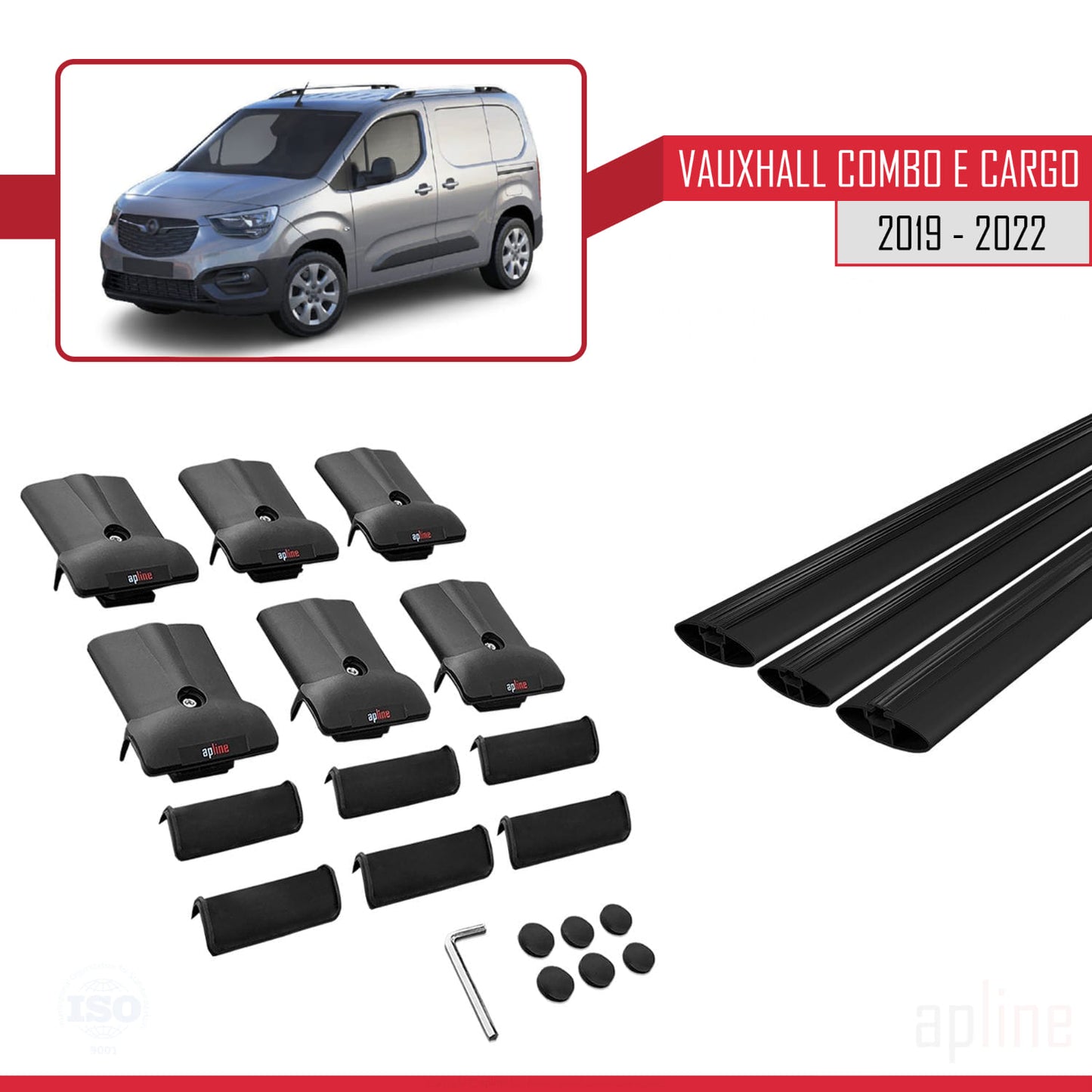 Compatible avec Vauxhall Combo E Cargo 2019-2022 FLY Model Barres de Toit Railing Porte-Bagages de Voiture Noir Aluminium 3 Barres