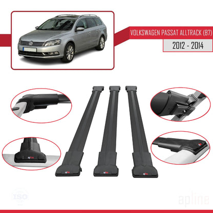 Compatible avec Volkswagen Passat B7 (3C) Alltrack 2012-2014 FLY Model Barres de Toit Railing Porte-Bagages de Voiture Noir Aluminium 3 Barres