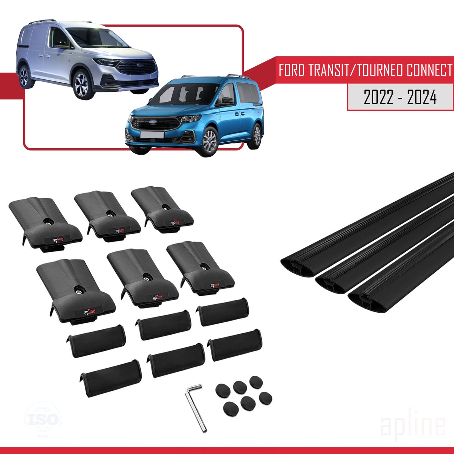 Compatibile con Ford Transit/Tourneo Connect 3 2022-2025 FLY Model Barre Tetto Portapacchi Auto Barre Portatutto Nero Alluminio 3 Barre