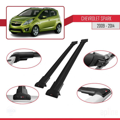 Kompatibel mit Chevrolet Spark (M300) 2009-2014 FLY Model Relingträger Dachträger Auto Gepäckträger Schwarz Aluminium 2 Stangen
