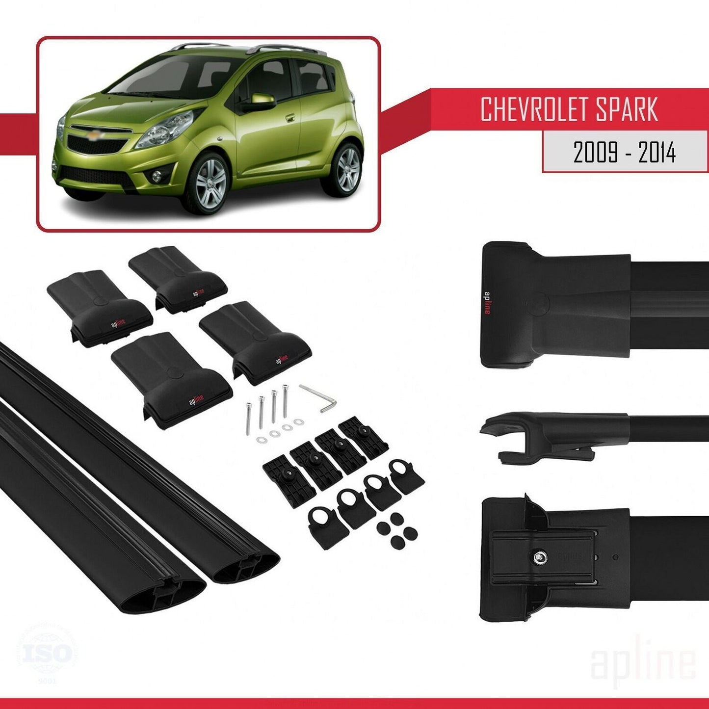 Kompatibel mit Chevrolet Spark (M300) 2009-2014 FLY Model Relingträger Dachträger Auto Gepäckträger Schwarz Aluminium 2 Stangen