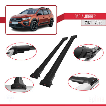 Compatible avec Dacia Jogger 2021-2025 FLY Model Barres de Toit Railing Porte-Bagages de Voiture Noir Aluminium 2 Barres