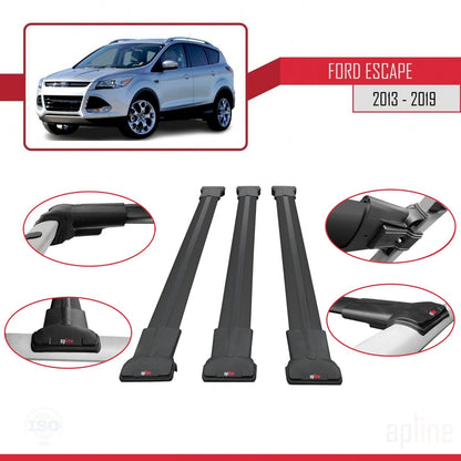 Compatible avec Ford Escape 3 2013-2019 FLY Model Barres de Toit Railing Porte-Bagages de Voiture Noir Aluminium 3 Barres