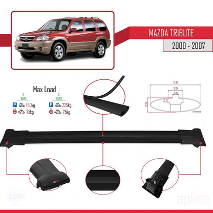 FLY Model Dakdrager bagagedrager compatibel met Mazda Tribute 2000-2007 Spoorstaven Zwart Aluminium 2 Staven