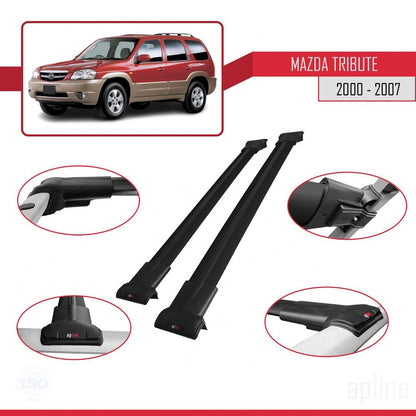 FLY Model Dakdrager bagagedrager compatibel met Mazda Tribute 2000-2007 Spoorstaven Zwart Aluminium 2 Staven