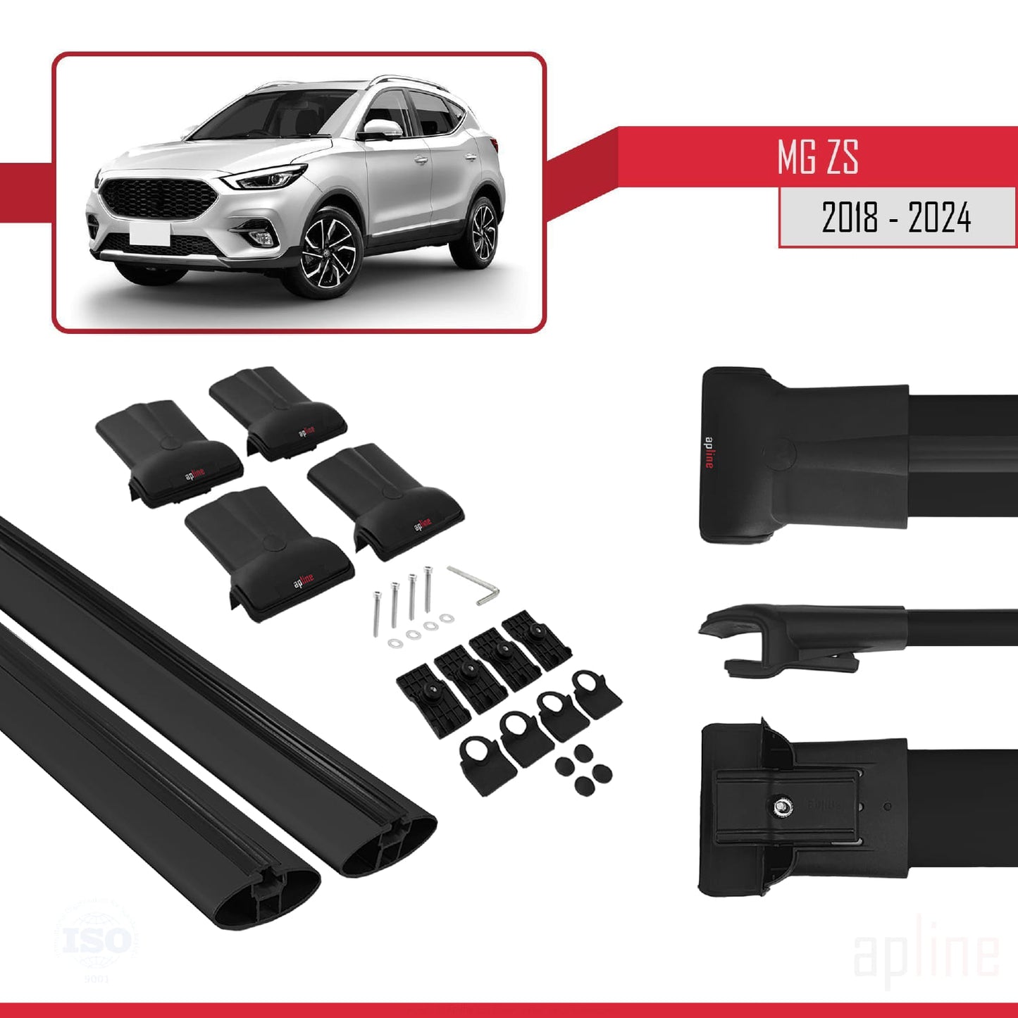 Compatible avec MG ZS 2018-2024 FLY Model Barres de Toit Railing Porte-Bagages de Voiture Noir Aluminium 2 Barres