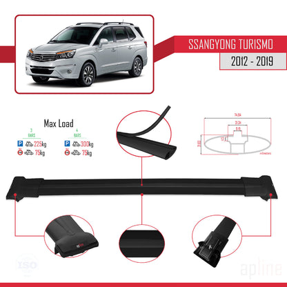 Compatibile con Ssangyong Turismo 2012-2019 FLY Model Barre Tetto Portapacchi Auto Barre Portatutto Nero Alluminio 3 Barre