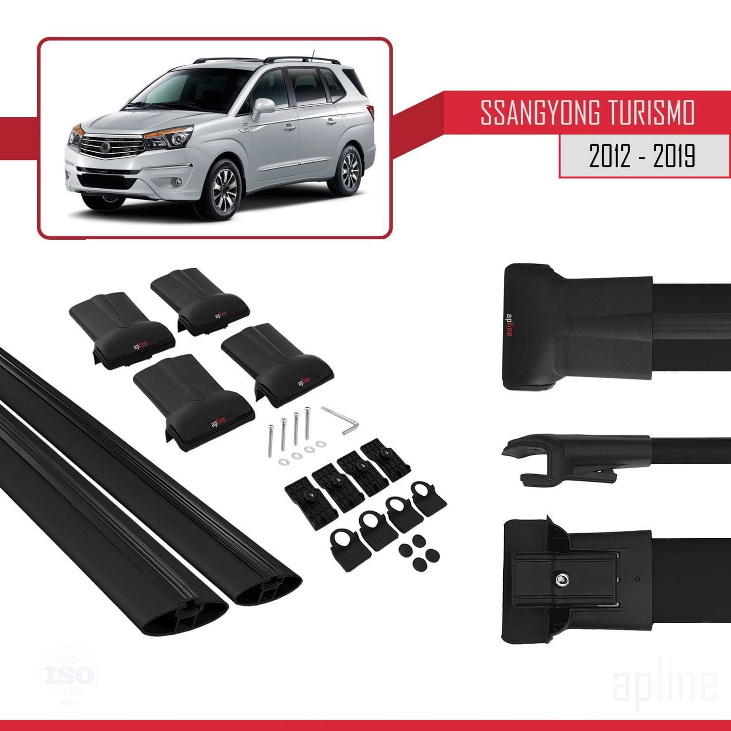 Compatibile con Ssangyong Turismo 2012-2019 FLY Model Barre Tetto Portapacchi Auto Barre Portatutto Nero Alluminio 2 Barre