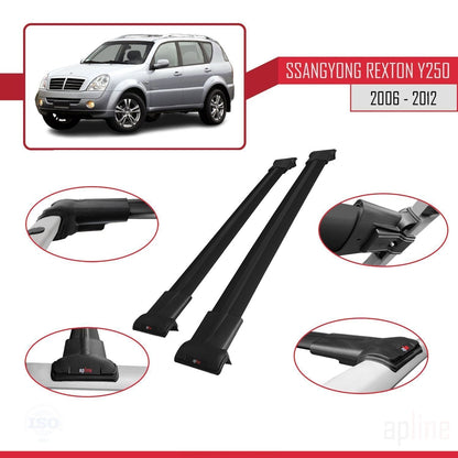 FLY Model Dakdrager bagagedrager compatibel met Ssangyong Rexton (Y250) 2006-2012 Spoorstaven Zwart Aluminium 2 Staven