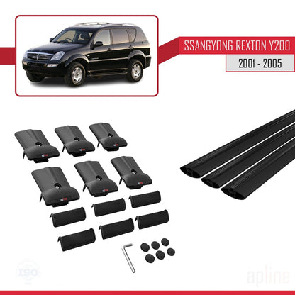 Compatible con Ssangyong Rexton (Y200) 2001-2005 FLY Model Barras de Techo Auto Portaequipajes Barras Transversales Negro Aluminio 3 Barras