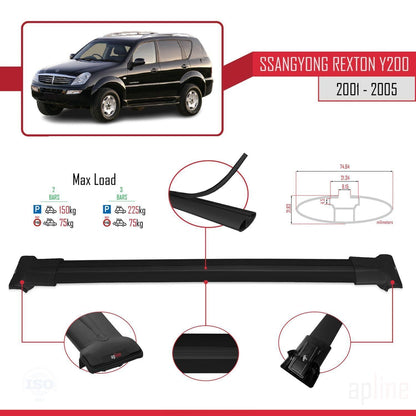 Compatible con Ssangyong Rexton (Y200) 2001-2005 FLY Model Barras de Techo Auto Portaequipajes Barras Transversales Negro Aluminio 2 Barras