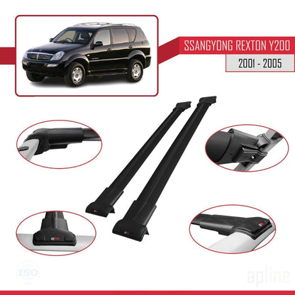 Compatible con Ssangyong Rexton (Y200) 2001-2005 FLY Model Barras de Techo Auto Portaequipajes Barras Transversales Negro Aluminio 2 Barras