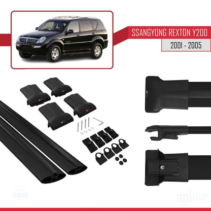 Compatible con Ssangyong Rexton (Y200) 2001-2005 FLY Model Barras de Techo Auto Portaequipajes Barras Transversales Negro Aluminio 2 Barras