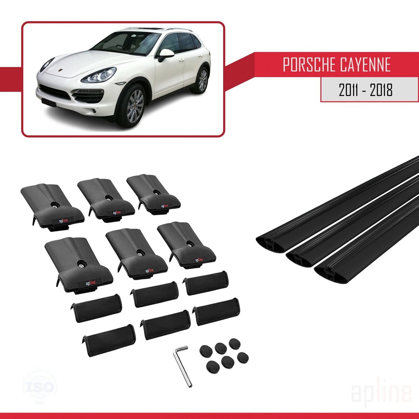 Compatible avec Porsche Cayenne 2 (92A) 2011-2018 FLY Model Barres de Toit Railing Porte-Bagages de Voiture Noir Aluminium 3 Barres