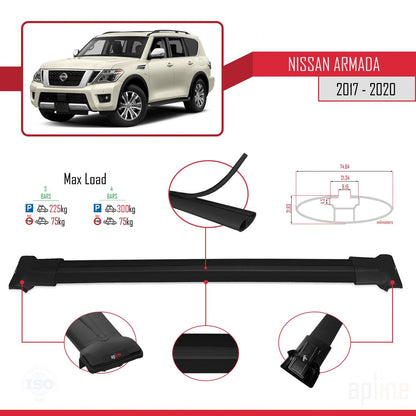Compatible avec Nissan Armada 2 (Y62) 2017-2020 FLY Model Barres de Toit Railing Porte-Bagages de Voiture Noir Aluminium 3 Barres