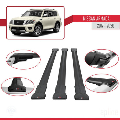 Compatible avec Nissan Armada 2 (Y62) 2017-2020 FLY Model Barres de Toit Railing Porte-Bagages de Voiture Noir Aluminium 3 Barres