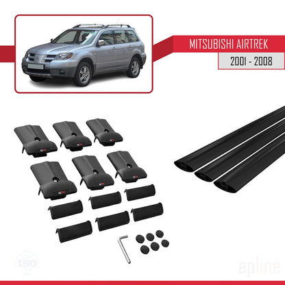 Compatible avec Mitsubishi Airtrek 2001-2008 FLY Model Barres de Toit Railing Porte-Bagages de Voiture Noir Aluminium 3 Barres