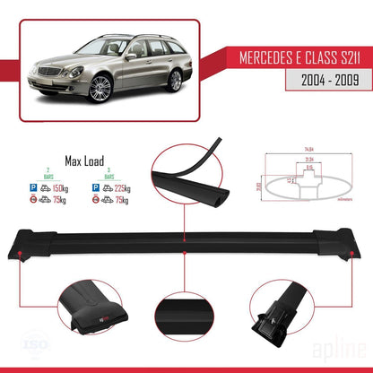 FLY Model Dakdrager bagagedrager compatibel met Mercedes E Klasse 3 (S211) 2004-2009 Spoorstaven Zwart Aluminium 2 Staven